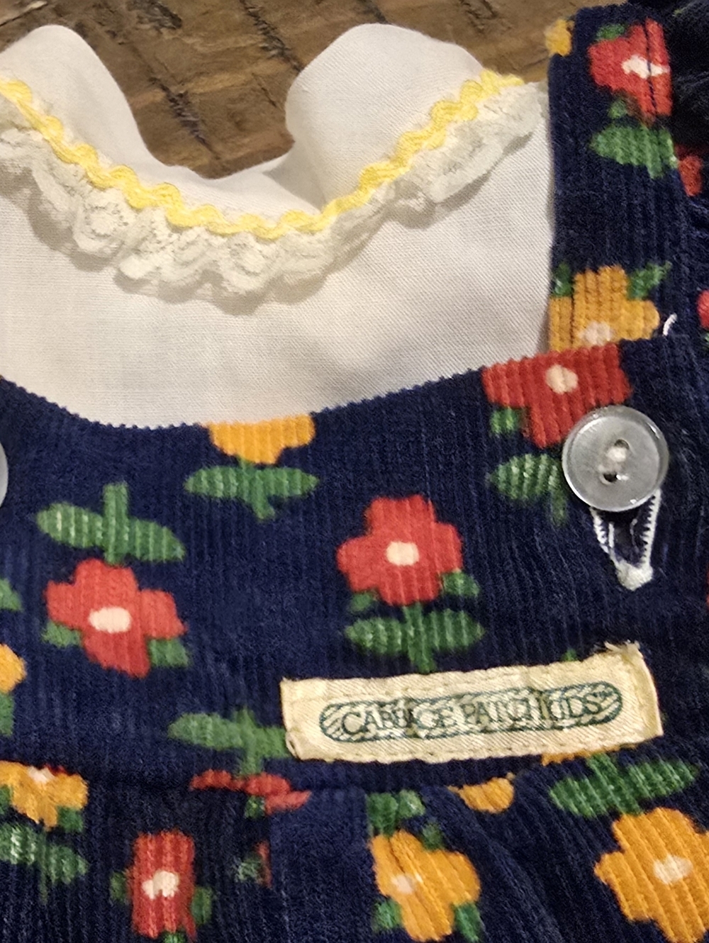 Vintage Cabbage Patch Kids Clothes Corduroy Floral Overalls White Ruffle Shirt - Picture 6 of 11